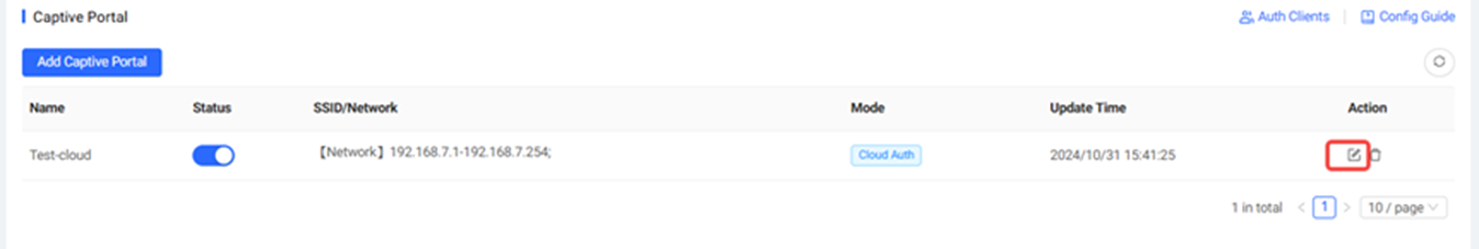 רישום הגדרות רשת ודף פורטל