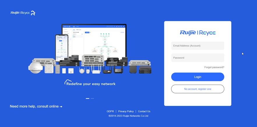 Ruijie Reyee Cloud Login page
