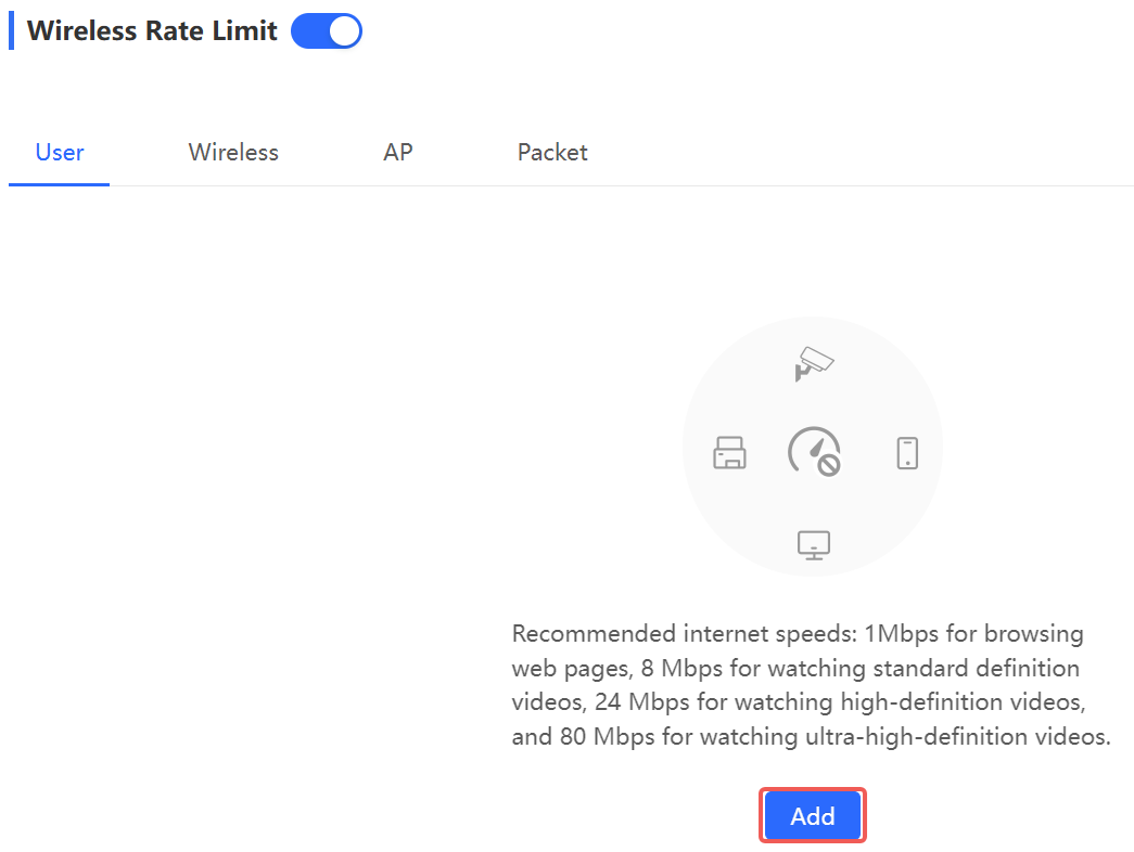 מסך הוספת הגבלת קצב משתמש