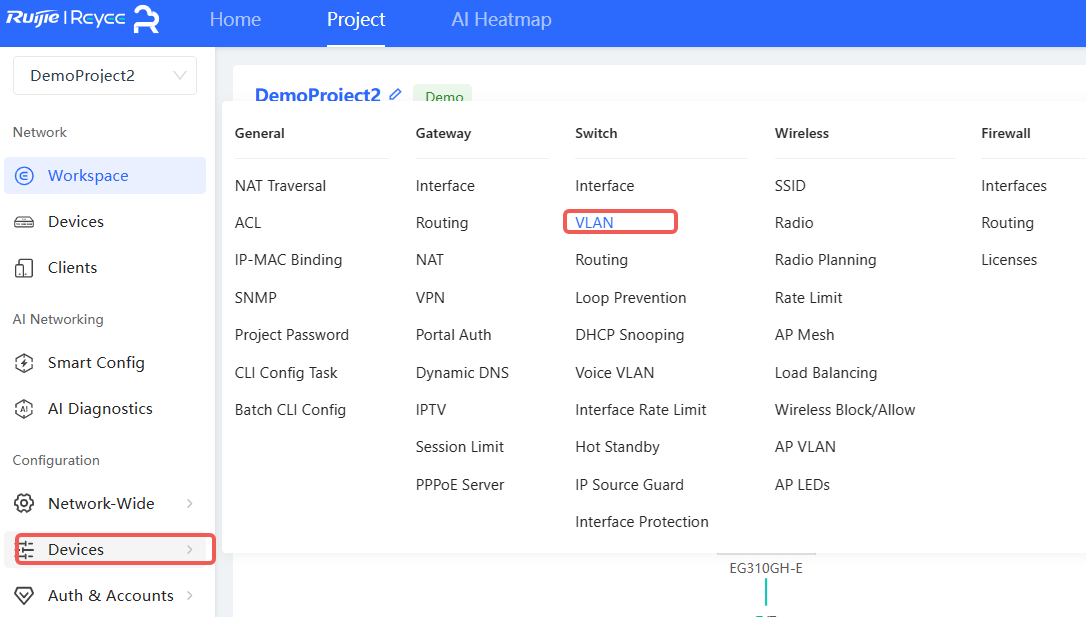 ניווט לדף יצירת VLAN