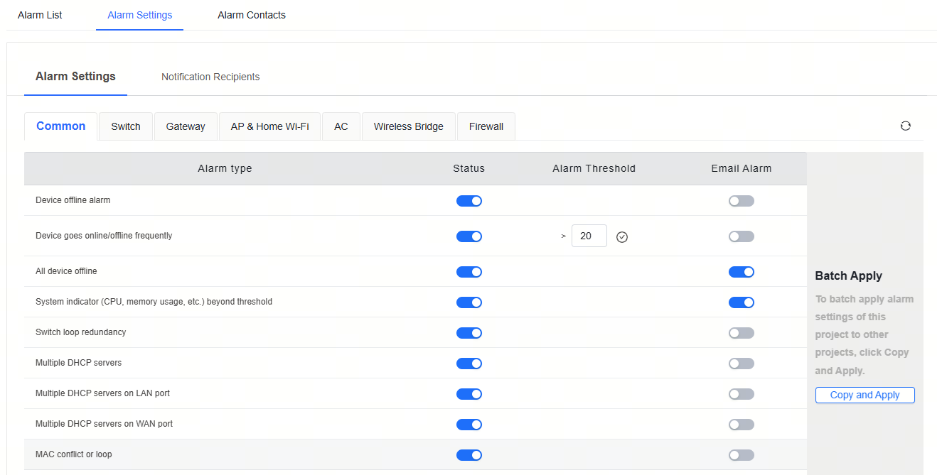 הגדרת פרמטרי התראה