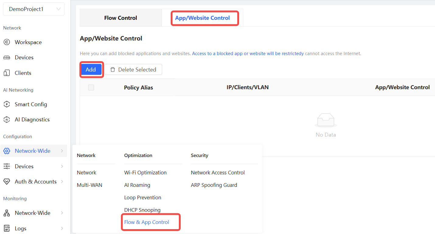 מסך הוספת אתרים מותאמים אישית