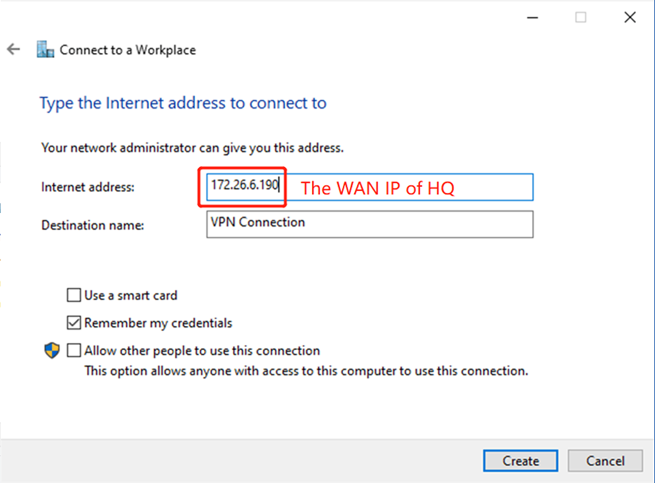 הגדרת פרטי התחברות VPN