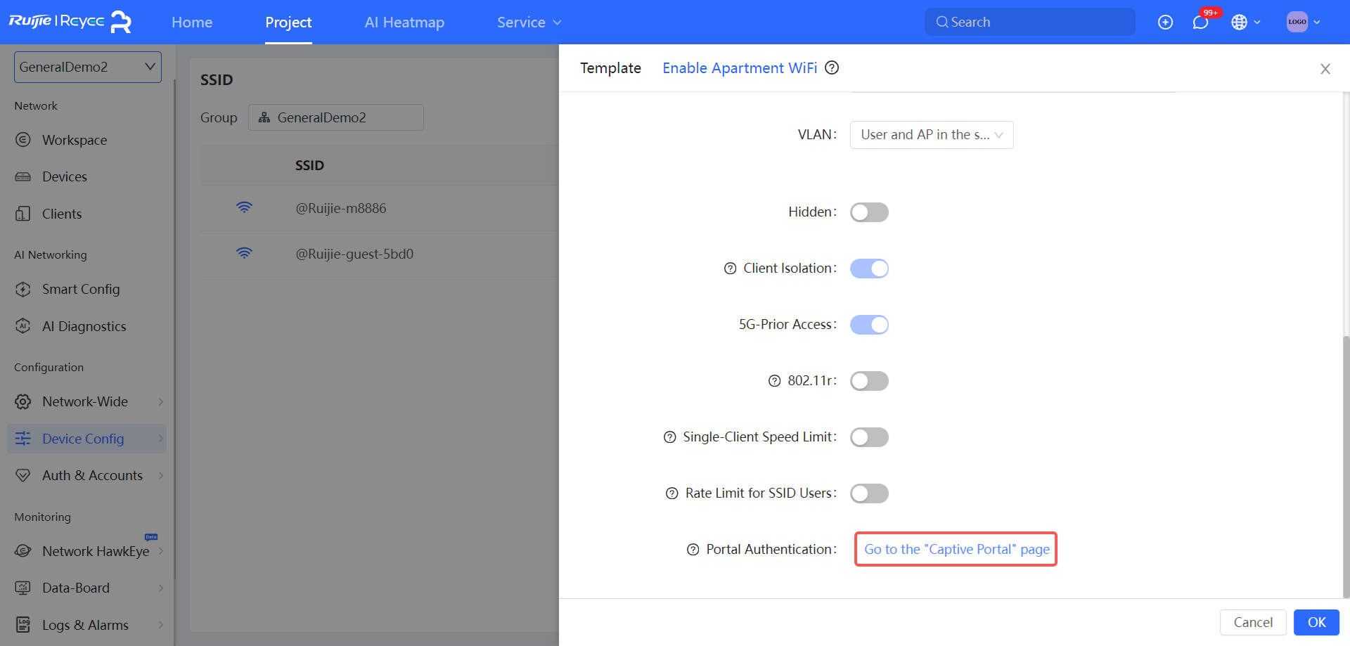 לחצן Portal Authentication עם קישור ל-Captive Portal page