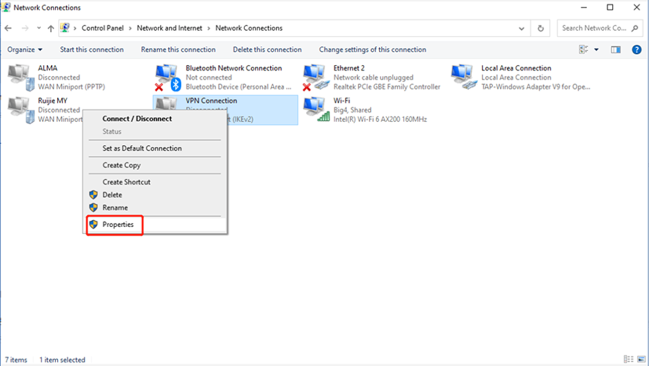הגדרות מתאם VPN