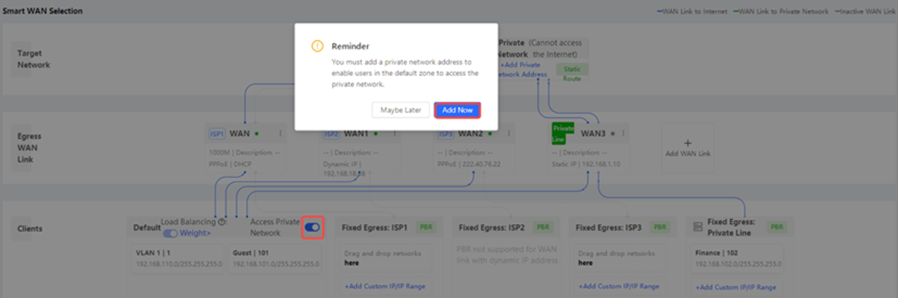 הגדרת Access Private Network ל-On