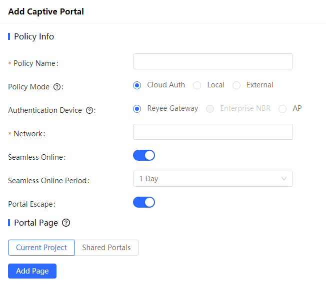 קונפיגורציה בסיסית של פורטל כניסה כפוי