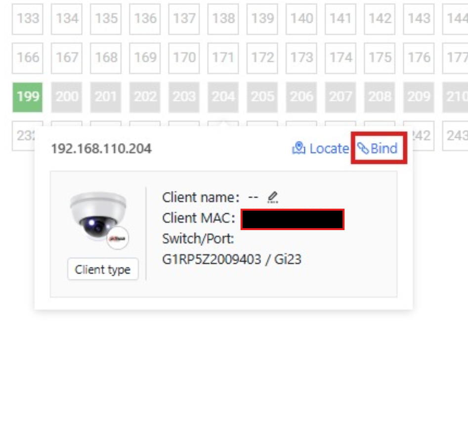 טבלת מכשירים מחוברים עם אפשרות לקשירת IP-MAC