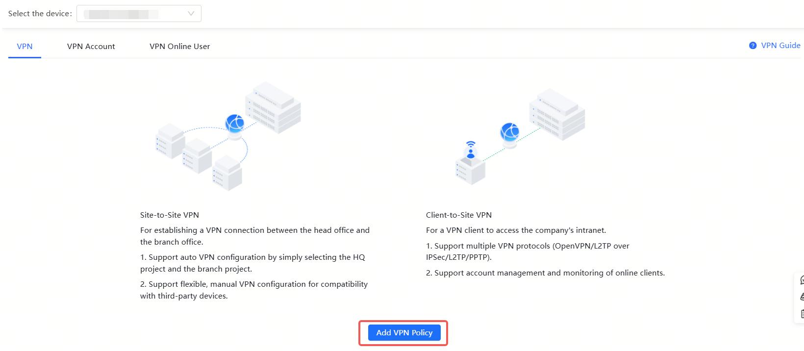 הוספת מדיניות VPN עבור שער המטה