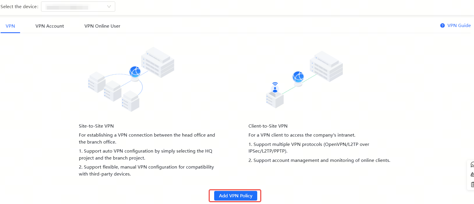 לחץ על Add VPN Policy