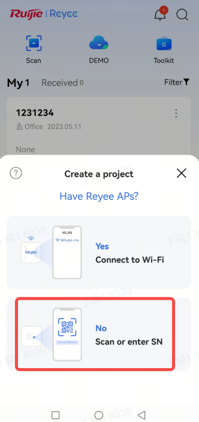 בחירת שיטת הוספה: Scan או Enter SN