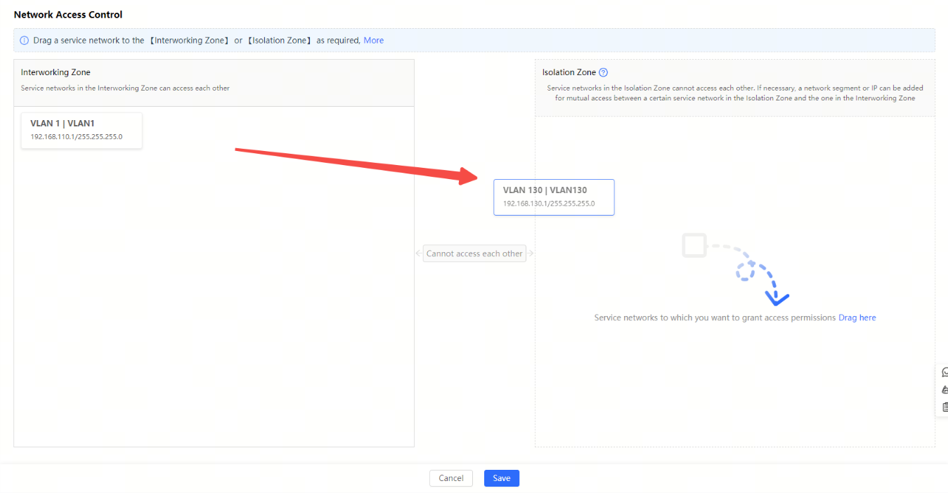 תצוגת אזורי הגישה לאחר ההגדרה