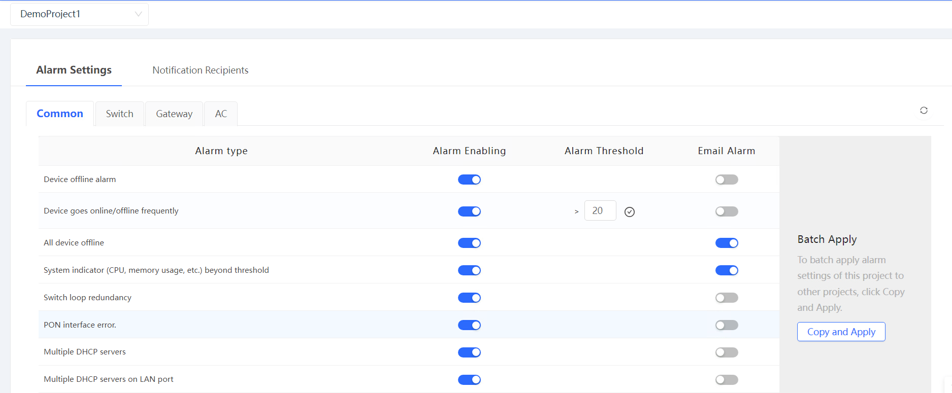 לשונית נמענים להתראות