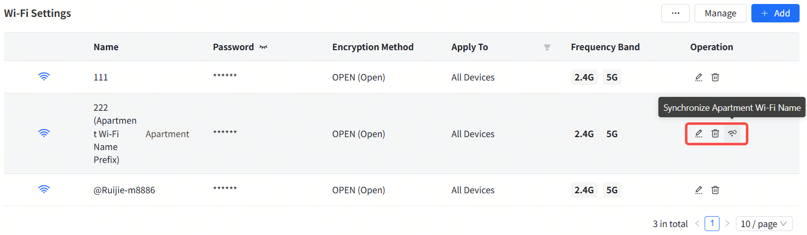 דף הגדרות Wi-Fi עם רשימת רשתות ה-Wi-Fi שהוגדרו