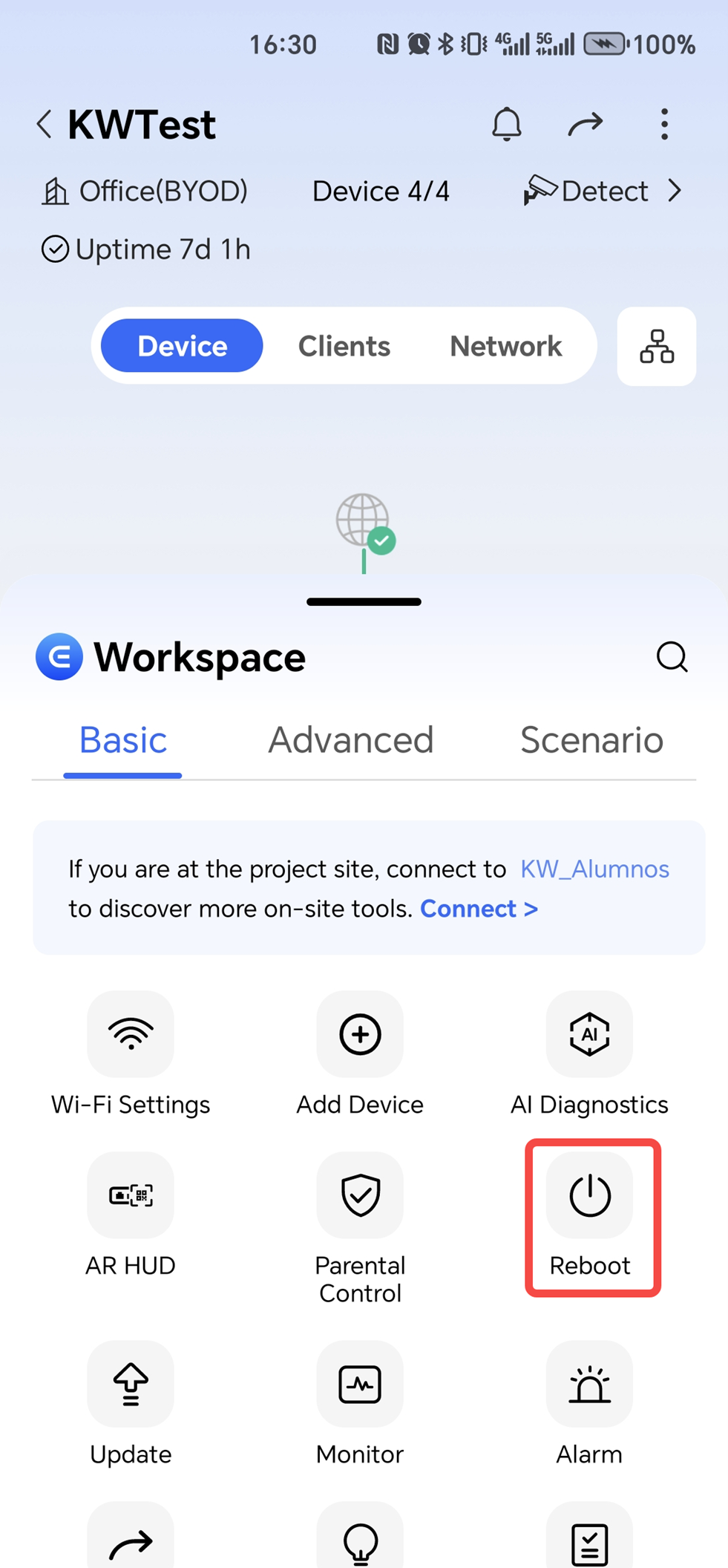 בחירת Basic ואז Reboot