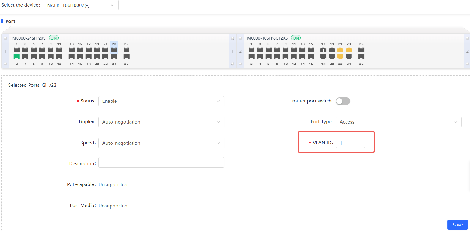 הגדרת VLAN ID לממשק ספציפי