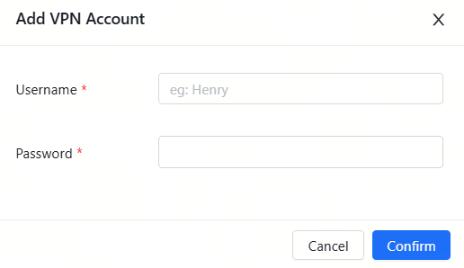 טופס הגדרת פרטי חשבון VPN