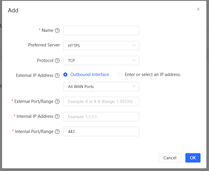הוספת מיפוי פורט ידני