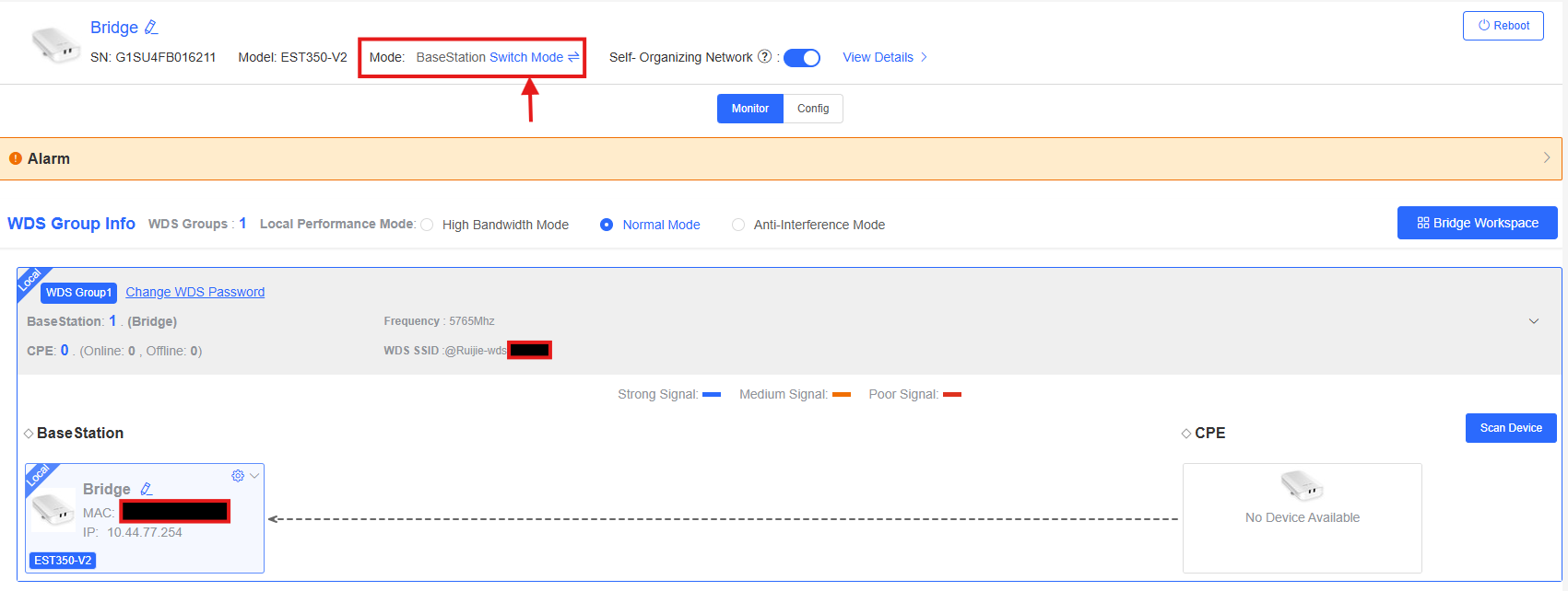 מסך בחירת Work Mode והזנת WDS/סיסמה