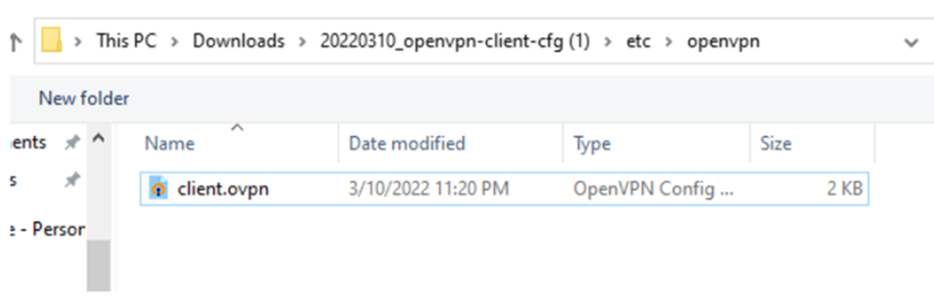 בחירת קובץ התצורה client.ovpn