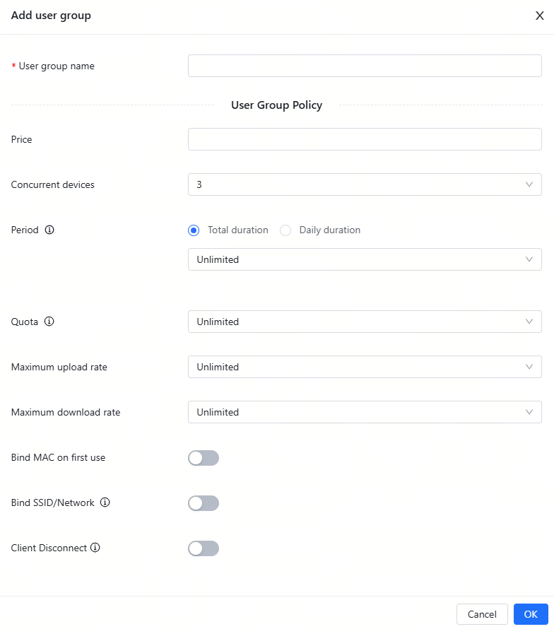 הגדרת פרמטרים של קבוצת משתמשים