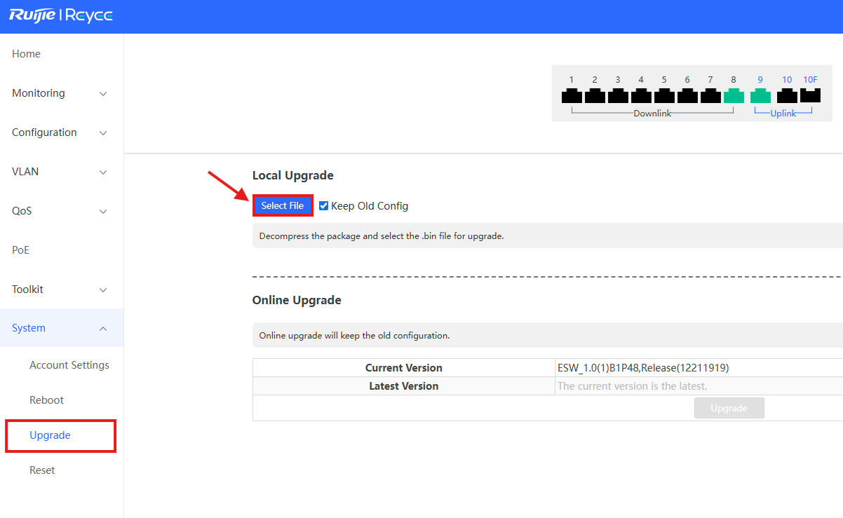 בחירה והעלאת הגרסה